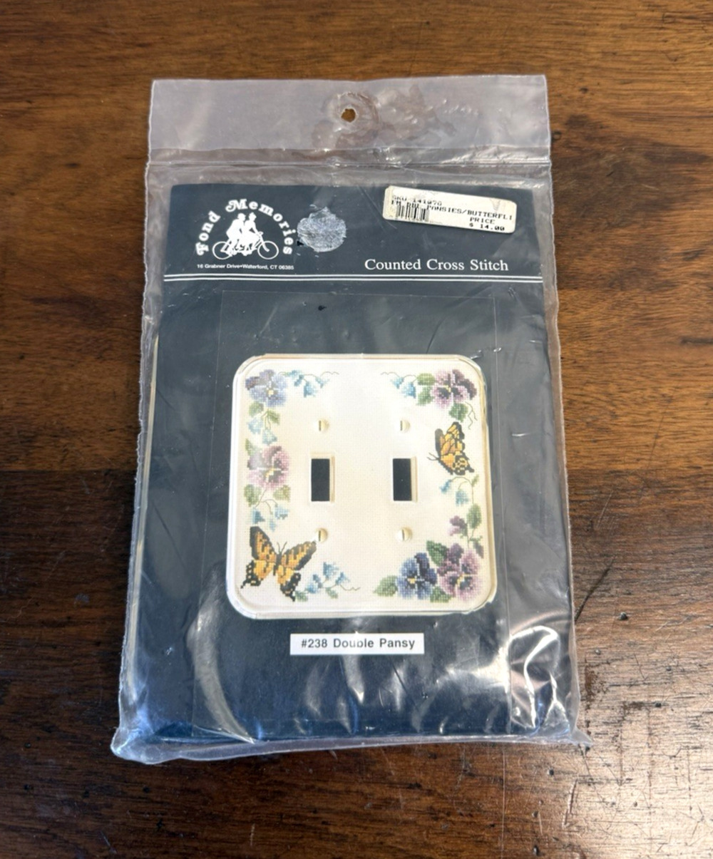Vintage Fond Memories #238 Double Pansy Counted Cross Stitch Switch Plate NOS